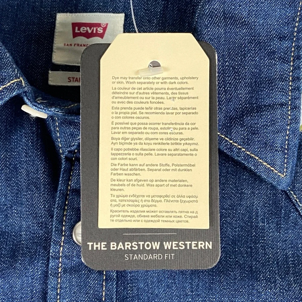 Levis Barstow Western Shirt Mens L Blue Denim SF 49ers Niner Gang Pearl Snap